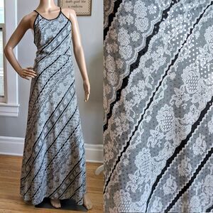 Vintage 90s Chelsea Nites Prom Dress Lace Gown Sequins Whimsigoth Halter 10